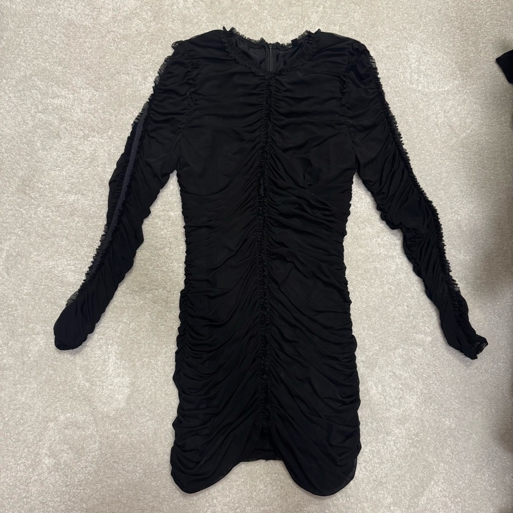 NBD REVOLVE Ruched Long Sleeve Mesh Cocktail Formal Mini Black Dress - x large - Picture 4 of 7